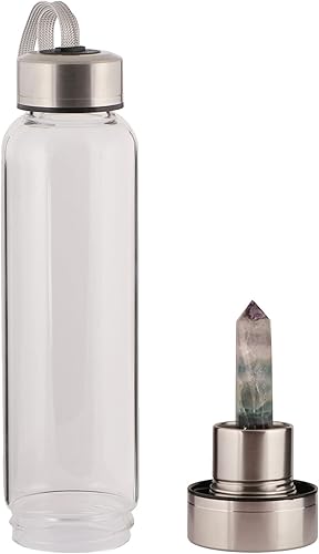 GEMHUB Botella de agua de cristal Botella de elixir de cristal bicolor de fluorita Cristal de fluorita Botella de agua de piedras preciosas