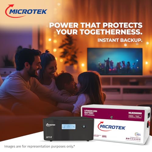 Image of Microtek Combo - Luxe 1900 Pure Sine Wave Inverter /UPS 1650VA 24V + 25.6V 100Ah LiFePO4 Battery (2.56kWh) | BMS Protected | Fast Charge | Long Life 3500+ Cycles Backup | Home /Office Backup