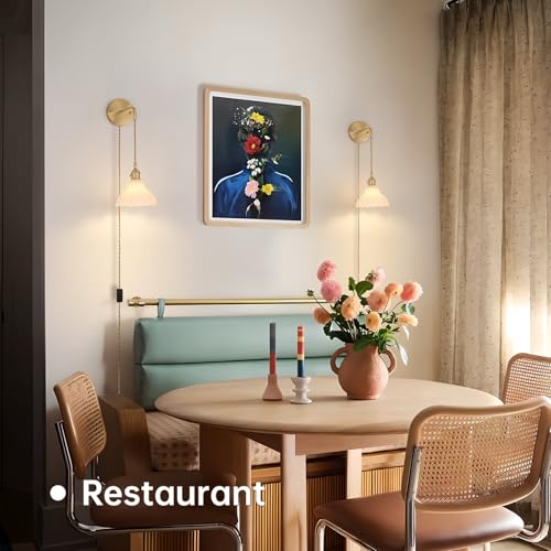 Image of Shenmoyl Vintage Wall Sconce with White Lily of the Valley Glass Shade Hanging Wall Sconce with 4.9FT Plug in Cord, Modern Wall Lamp Fixtures Decor for Bedside Bedroom Indoor Doorway