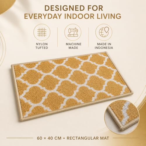 Image of Matz&More Anti Slip Multipurpose Floor Mat, 40x60cm, for Door, Entrance, Bathroom, Bedroom, Kitchen, Office, Trellis Yellow Beige