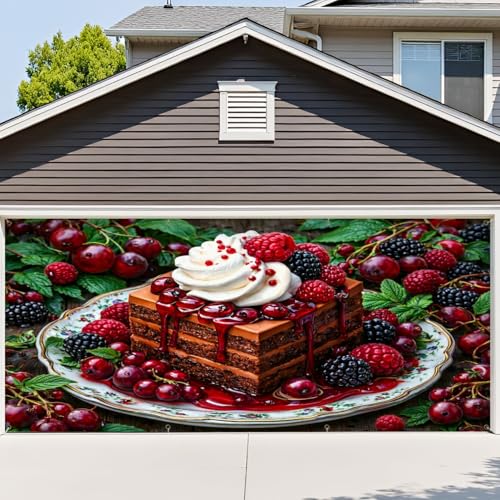 VETEB 6x13ft Garage Door Cover Chocolate Layer Cake Whipped Cream