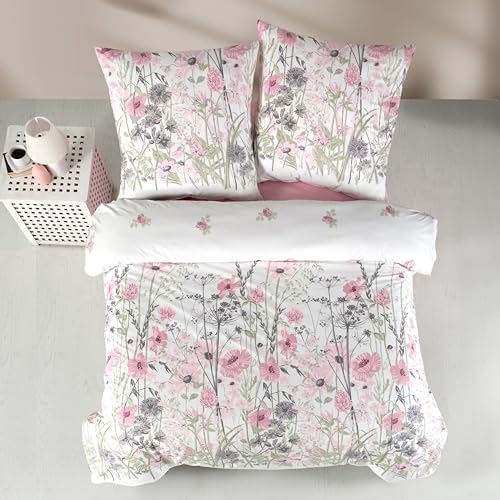ZIRVEHOME Bettwäsche Set zweiteilig, 135x200 Bettbezug, Baumwolle, Blumen...
