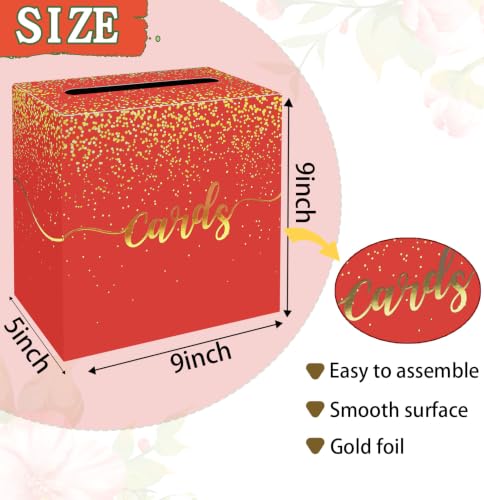 Image of FALIZIFU Red Wedding Card Box with Gold Foil Red Gift Card Holder Box for Party Wedding Reception Graduation Birthday Baby Shower Retirement Cardboard Envelope Raffle Box with Slot