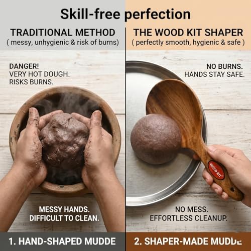 Image of Neem Wood Ragi Mudde Shaper | Traditional Ragi Sangati Maker & Millet Ball Ladle | Heat Resistant & Ergonomic 10 inch Design | Eco-Friendly, Non-Toxic & Antibacterial Brown 24.5 cm