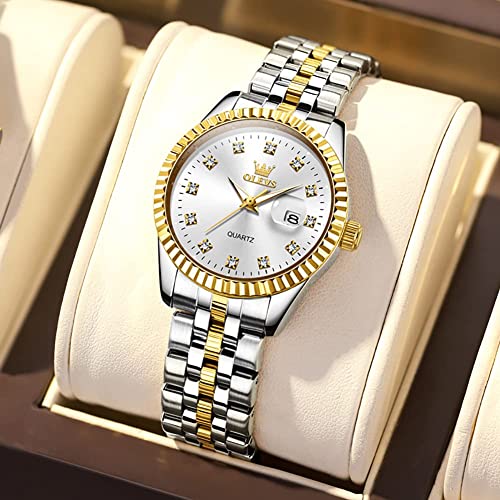 Image of OLEVS Womens Watches Diamond Luxury Dress Gold Wrist Watch Stainless Steel Waterproof Luminous Date