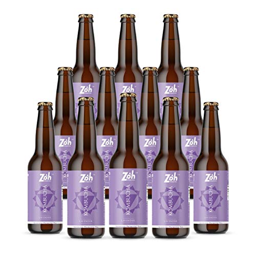 Image of Zoh Probiotics Lavender Kombucha | Tea with detoxifying acids, and digestive enzymes. Raw, unfiltered, and unpasteurized with Mother. Made with real Lavender flowers (330 ml, Pack of 12)
