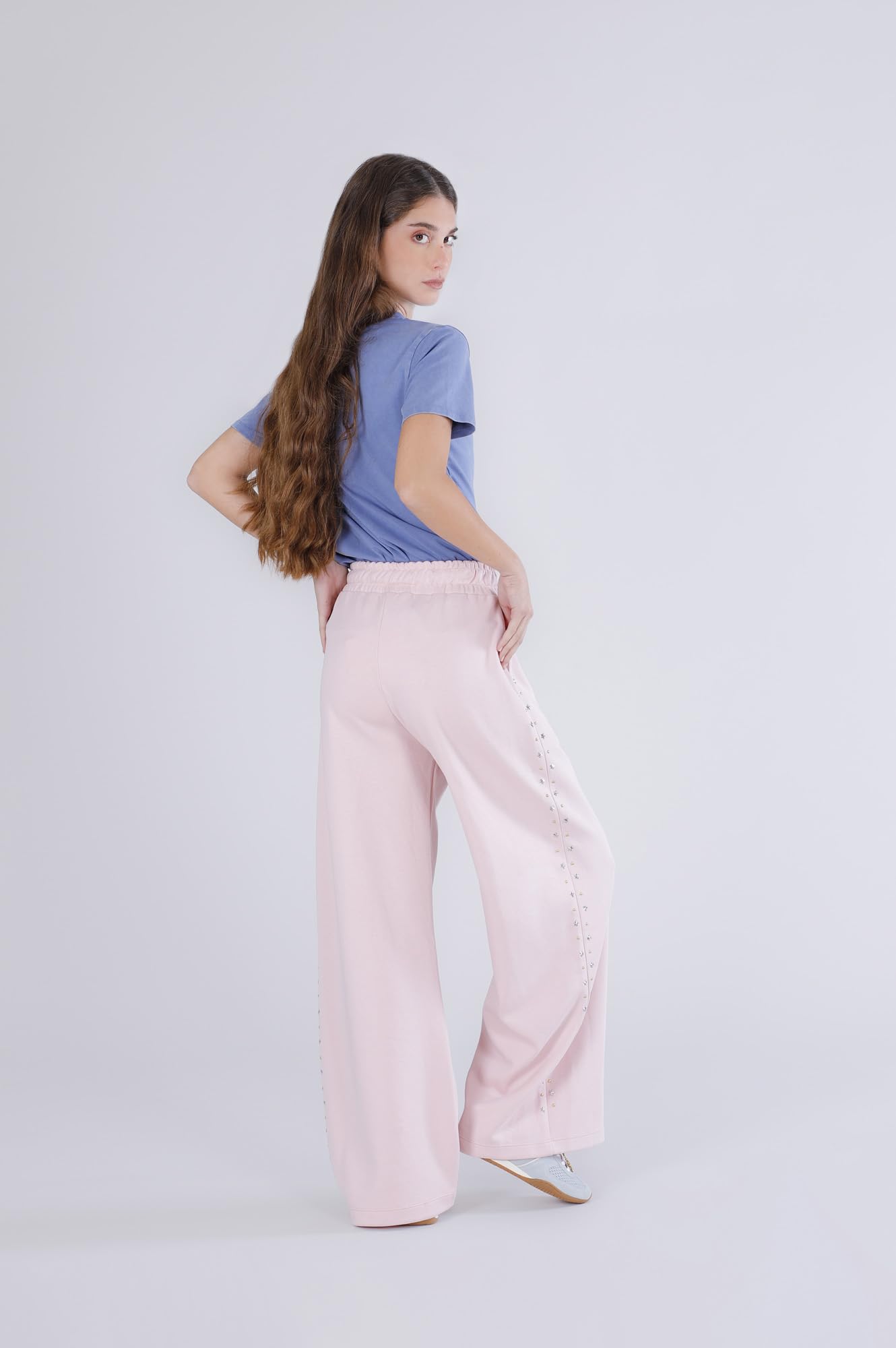 CAFèNOIR - Pantalón Palazzo de algodón con diseño moderno, para mujer, color rosa