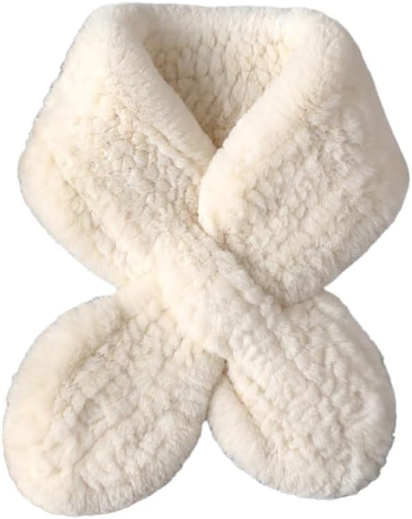 [Diexgiy] レックスウサギの毛皮編み込み蝶ネクタイ風気質スカーフ両面編み込み冬用レディース毛皮ネックカラー