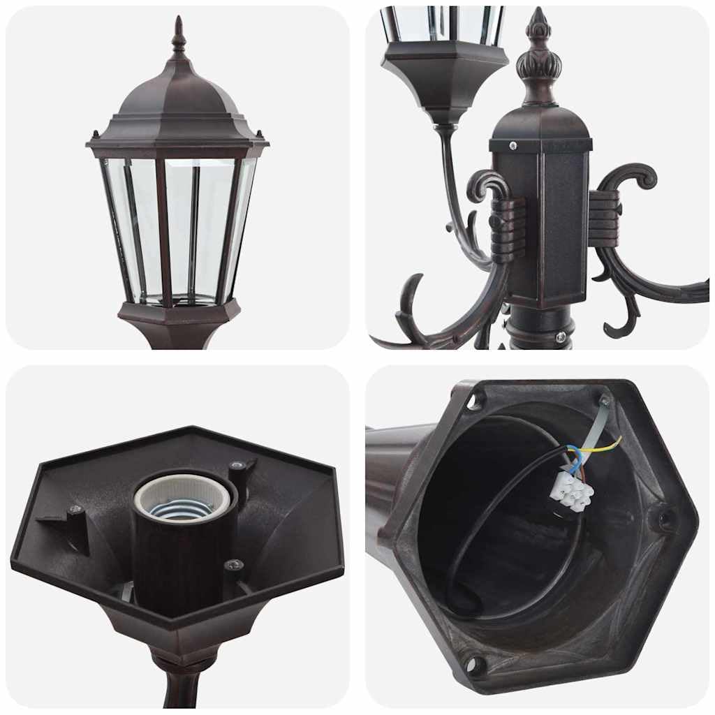 Vintage Wegbeleuchtung aus Aluminium und Glas, 61x53x235 cm, Bronze-Gartenleuchte für Außenbereiche, 300W, korrosionsbeständig, für Wege und Einfahrten