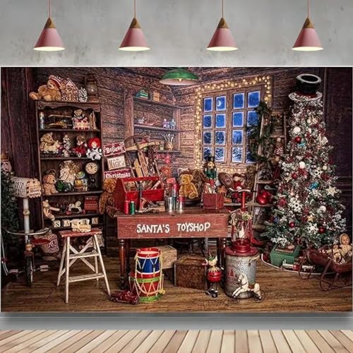 Navidad Papá Noel Juguete Tienda Fondo Casa de Madera Vintage Casa de Nieve Cabaña Regalo Árbol Decoración Fotografía Fondo Fotomatón Prop 250x180CM