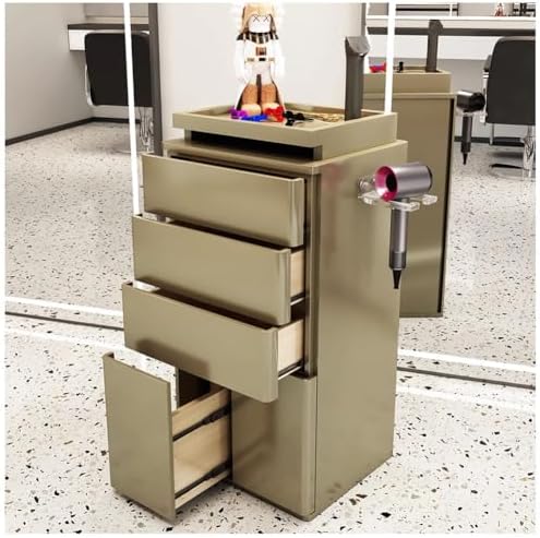 4-Layer Gold Finish Hair Stylist Storage Cabinet, Professional Beauty Salon Organizer, Barber Station, Hairdresser Styling Station for Salon Use
