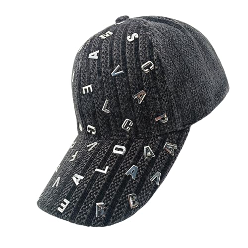 Aqvjd Gorra para mujeres, adolescentes y niñas, ala larga, decoración única de letras de metal, sombrero de sol para caminar al aire libre, ropa deportiva, gorra de béisbol de moda, Negro, Talla única