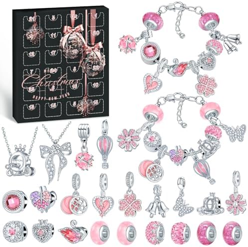 Hymarvo Adventskalender 2026 Schmuck Mädchen Frauen, Weihnachtskalender Geschenk für Kinder Teenager Damen, 24 Füllung Schmuck Basteln Mädchen Armbänder Halsketten Weihnachtsgesche