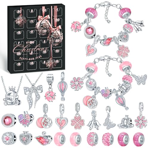 Hymarvo Calendrier de l'Avent 2025 Femme Fille, Calendrier de l'avent Bijoux Enfant Ado 24 Surprises, Calendrier de Noël Charms Collier Bracelet Fabrication Creation Bijoux Femme Fille Cadeaux de Noël