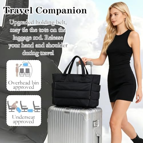 Image of Office Bag for Woman, Tote Bag for College Girls, Spacious Tote Bags for Women, Travel Bag for Daily Commute, Gym Bag for Women, Shoulder Bag for Busy Professionals, Black Large Capacity Puffy Handbag