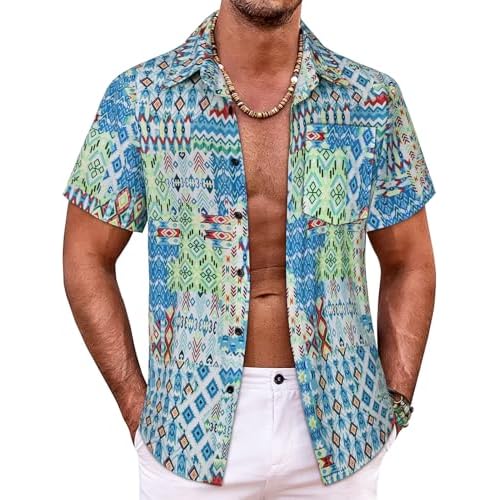 Hawaiian Shirt for Men Short Sleeve Floral Button Down Tops Summer Beach Outfit with Pocket 2026
