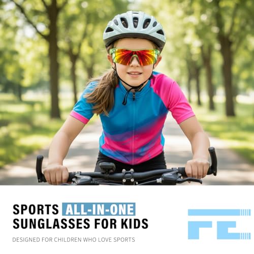 Image of FEISEDY Kids Polarized Sports Sunglasses, TR90 UV400 Baseball Cycling | LightWeight Wrap-Around for Boys Girls, TAC Polarized Lens blocks 100% UVA /UVB, Baseball /Softball /Cycling /Running B2454