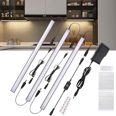 Martronic Black Under Cabinet Lighting Kits, 3-Pack 12In Dimmable LED Under Cabinet Lights Bars with 12V Power Adapter, 6000K Cool White Kitchen Under Counter Lights for Kitchen Cabinets, Book Shelves