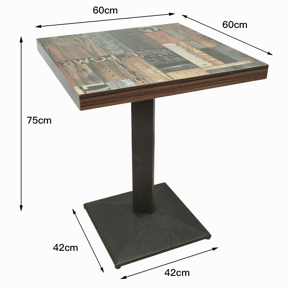 Mesa para Bar de Madera Cuadrada | Pie Central de Hierro Estilo Industrial o Nórdico | Mesa de Cocina, Centro, Comedor, Bistró (60*60*75cm, Piso de Flores Retro)