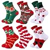 Zuimei 6 Pairs Christmas Fluffy Socks for Women, Soft Cozy Fuzzy Bed Socks Warm Winter Sleeping Sock Cute Coral Fleece Christmas Sock
