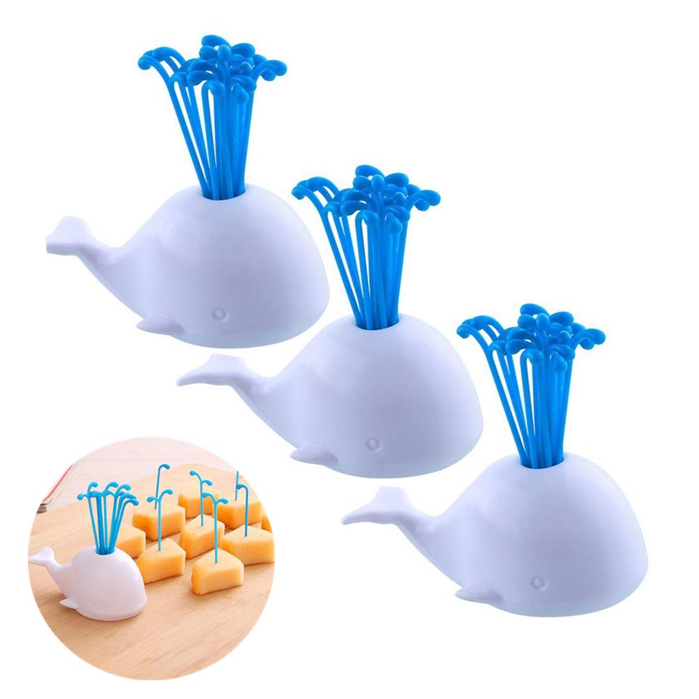 TableRe 3 Set Whale Plastic Fruit Toothpick Forks Cocktail Sticks, Party Table Decoration Supplies