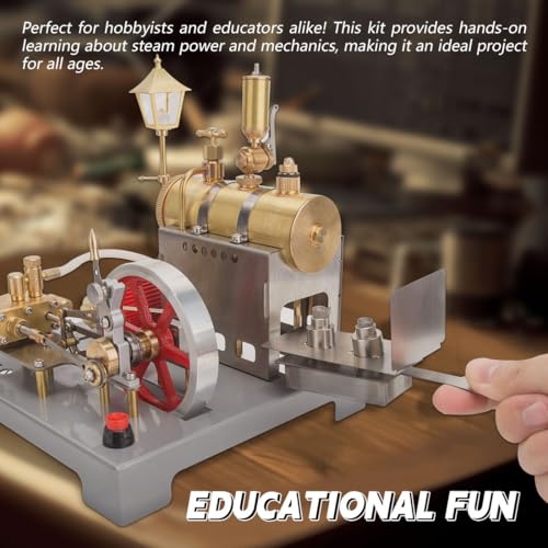 Image of Steam Engine Model That Works with Generator and Street Lamp Kit, SE-02 Full Metal Reversible Horizontal Stationary Steam Engine Model Kit with Centrifugal Regulator (100PCS)