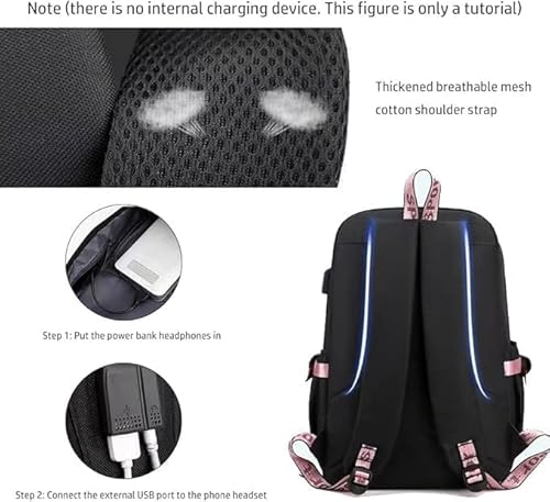 Genérico Mochila Escolar Feminina Stitch, Daypack, Rosa, 46cm, 16L, Compartimento USB