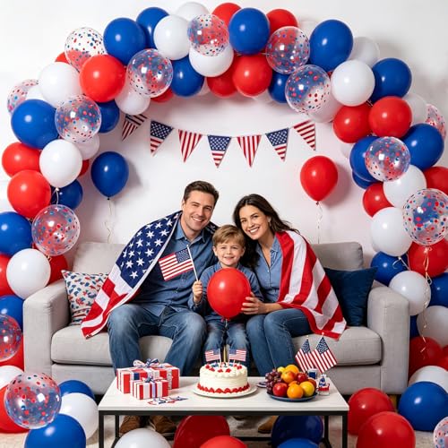 Image of 75pcs Red White and Blue Latex Balloons for 4th of July Decorations Independence Day Patriotic Anniversary 250th Memorial Day