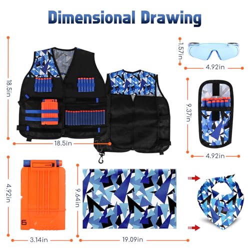 Image of Lehoo Castle Kids Tactical Vest Kit for Nerf Guns N-Strike Elite Series for Boys Girls, with 30 Refill Darts, Dart Pouch, Tactical Mask, Reload Clips, Wrist Band and Protective Glasses (Blue)
