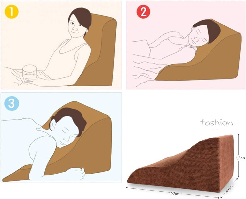 Bed Wedge Pillow with Memory Foam Clinical Grade Incline Bed Rest for Sitting Up Sleep Back Support Pregnancy After Surgery Recovery 4 Colors (Colour: Beige Size: 63x49x33cm)
