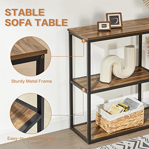 Image of WOHOMO Console Table, Modern Sofa Table with 3-Tier Storage Shelves, 12'' Narrow Industrial Entryway Table for Living Room, Corridor, Hallway, 31.5 inch x12''x31.5'' Rustic Walnut