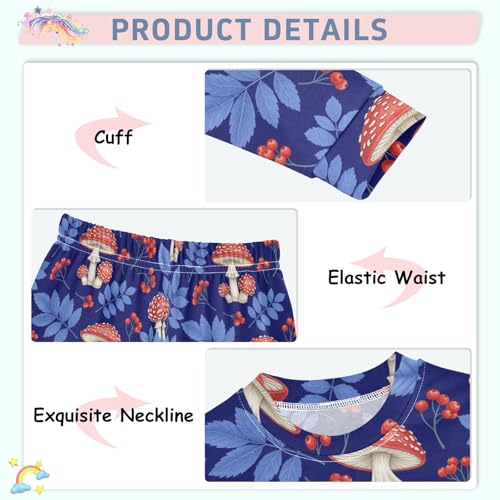 Pajama Sets Long Sleeve Mushroom Berry Leaf Background Soft Comfy Sleepwear 2 Piece PJS 3-8T4