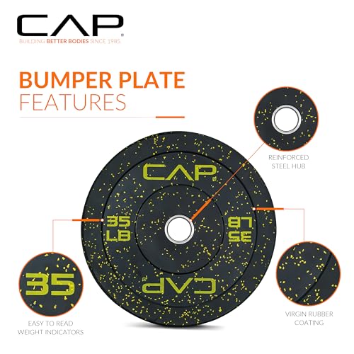 CAP Barbell Economy - Speckled Olympic Bumper Plate with Yellow Logo, Black, 35 lb Single by CAP Barbell - Image 3