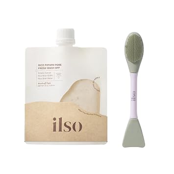 ilso Rice Potato Pore Fresh Wash-Off Face Mask 5.29 oz + Dual Clean Brush with Rice Bran Water and Potato Extract, Korean skincare, blackheads, sebum