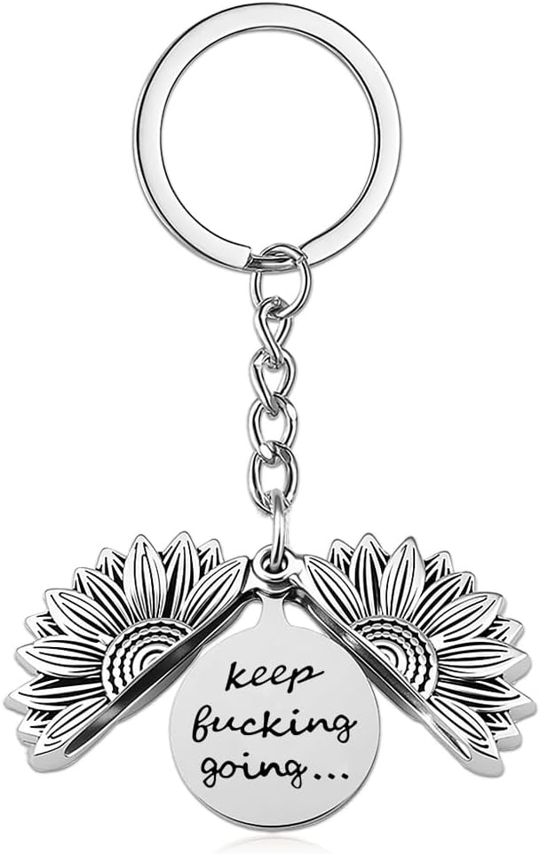 Keep Going Sunflower Keychain for Women Men Encouragement Motivational Gift for Boys Girls Birthday Christmas Gifts