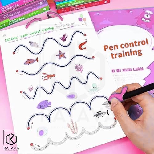 Image of Reusable Magic Tracing Workbook for Kids | Preschool Writing Practice with Disappearing Ink | Learn Alphabets, Numbers, Shapes & Lines | Early Learning Book (48 Pages, 4 Pens, Purple)