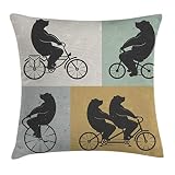 Ambesonne Vintage Throw Pillow Cushion Cover, Big Bear on a Bike Bicycle Cycling Hipster Circus Life Outdoor Animal Enjoy, Decorative Square Accent Pillow Case, 18' X 18', Bluegrey