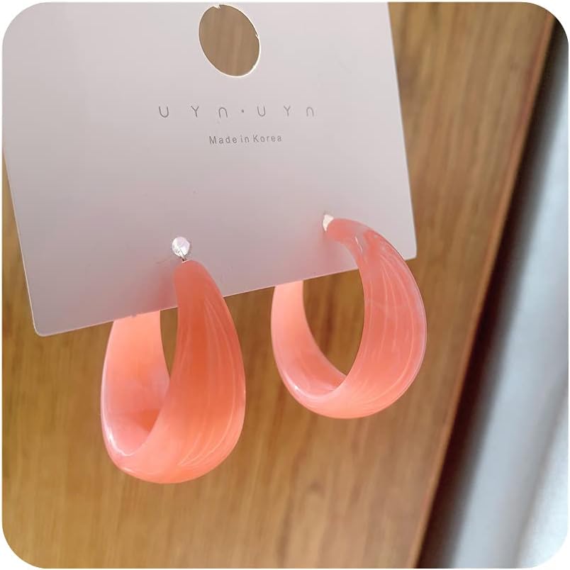 Lightweight Thick Acetic Acid Board Vintage Acrylic Wide Dome U Shape Earrings Retro Chunky Resin Colorful Statement C shape Earrings for Women Girls Party Elegant Jewelry image 3