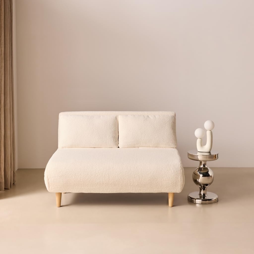 sweeek Divano letto in tessuto bouclé, 2 posti Crema - 120x89x80 cm