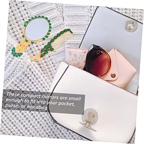 Fomiyes 2Pcs Mirror Oval Mirror Travel Kits For Women Pocket Mirror Compact Mirror Handheld Makeup Mirror Single- Sided Handheld Mirror Alloy Golden Portable Vanity Mirror Retro Mirror #TOP4