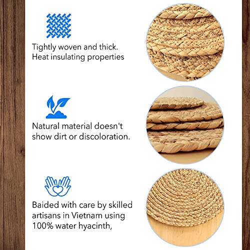 Woven Placemats - Natural Wicker Placemat Set Of 4 - Round Place Mats Crafted With Braided Water Hyacinth - Heat Resistant Non-Slip Wicker Chargers For Dining Table, Wedding, Holiday Dinner #TOP2