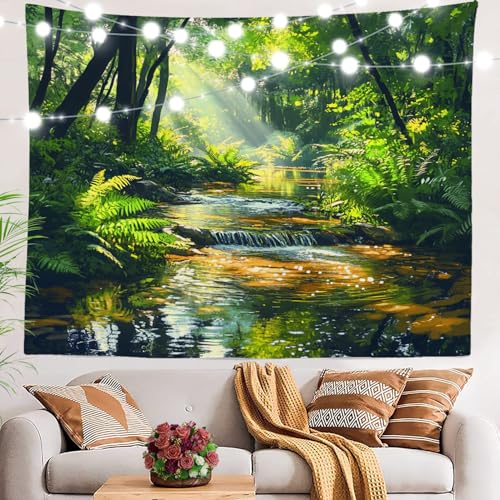 Tapisserie forêt ensoleillée BaoNews grande tenture murale en polyester pour salon 130x150 cm
