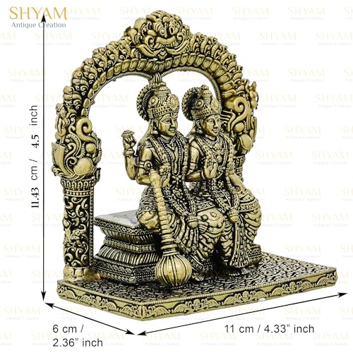 Image of Brass 4.5 Inch Lord Laxmi Vishnu Sitting Statue Laxmi Narayan Idol for Home Office Pooja Bhagwan Hari and Maa Lakshmi Murti for Diwali Pooja and Gifting Purpose