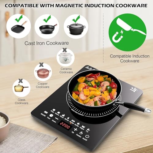 Image of Portable Induction Cooktop, Countertop Burner with Multi-Function, 2200w Electric Stove with Easy Clean Glass, 8 Modes Sensor Touch Cooker (WP6)