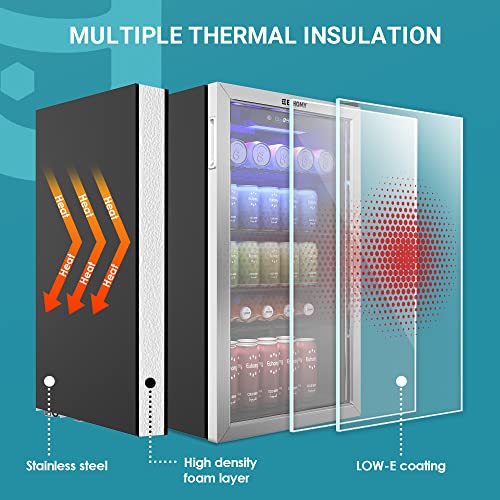 EUHOMY Beverage Refrigerator Cooler, 130 Can Mini Fridge with Glass Door for Soda Beer or Wine, Beverage Cooler for Home, Office, Bar with Adjustable Removable Shelves, Silver