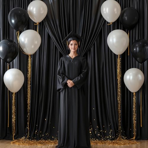Image of 40x10ft Black Backdrop Curtain for Wedding Parties Wrinkle Free Fabric Black Drapes Backdrop Decoration for Baby Shower Birthday Photography Decoration 8 Panels, 5ft x 10ft