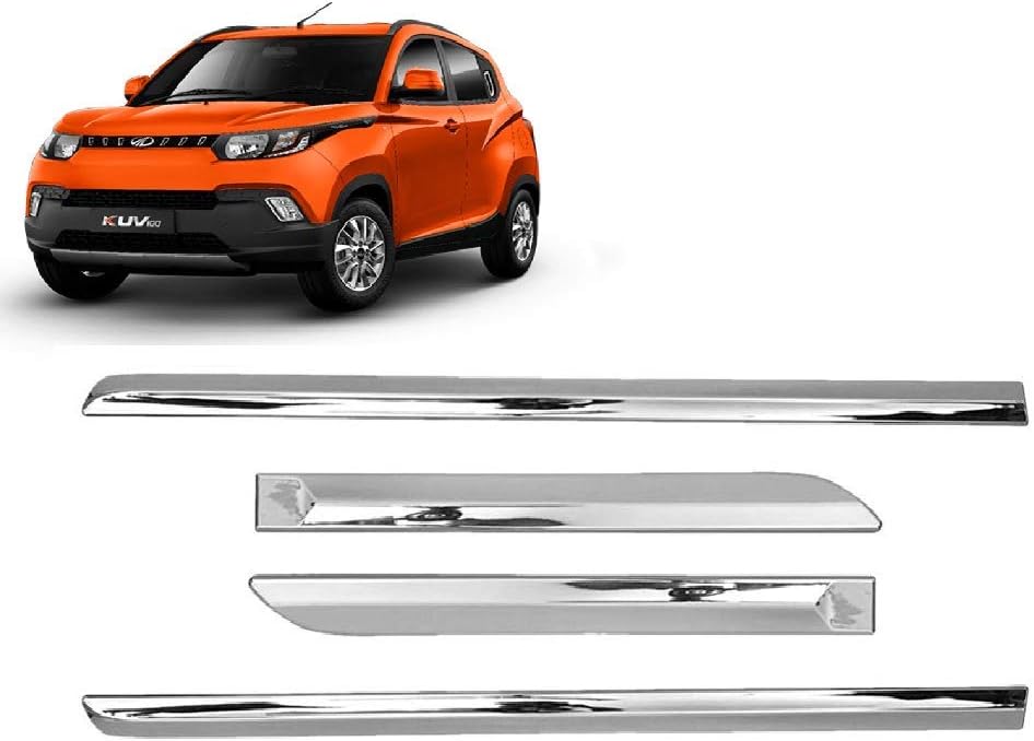 Empica Full Chrome Car Side Cladding Door Beading Protective Garnish Moulding Compatible with Mahindra Kuv 100 (Set of 4 Pcs, Silver)