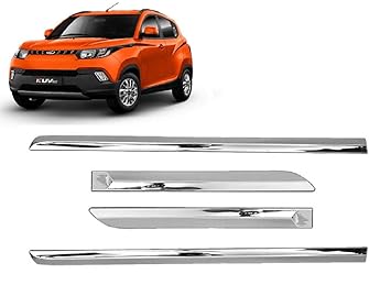 Empica Full Chrome Car Side Cladding Door Beading Protective Garnish Moulding Compatible for Mahindra Kuv 100 (Set of 4 Pcs, Silver)