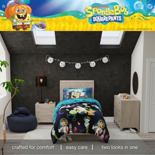 Image of Spongebob Squarepants Kids Halloween Bedding 5 Piece Super Soft Cozy Reversible Comforter and Sheet Set with Sham, Twin, (Officially Licensed Product) By Franco
