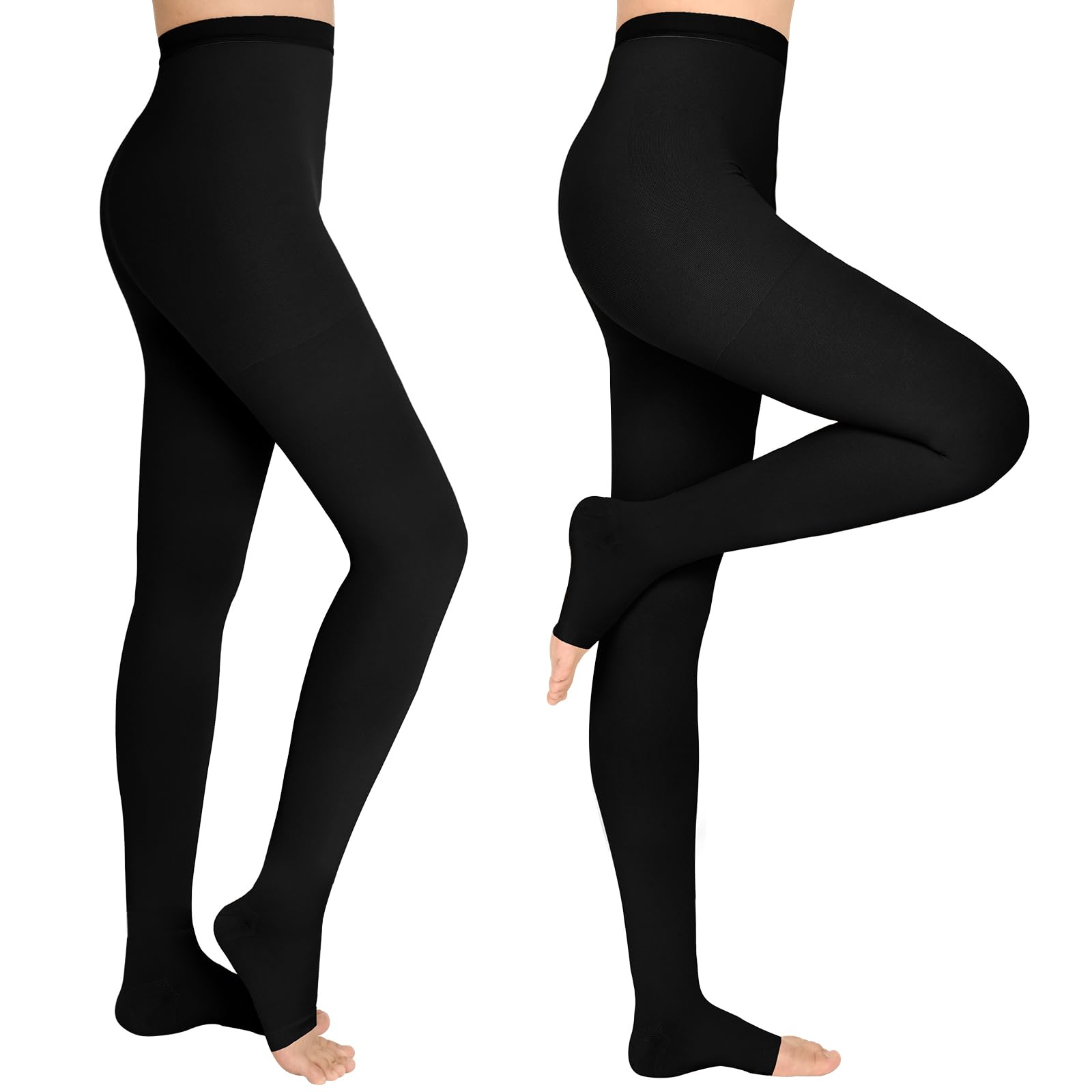 WEGITCS 2 Pairs 15-20 mmHg Compression Pantyhose for Women, Closed Toe Compression Stockings, Waist High Opaque Compression Tights for Varicose Veins, Swelling, Teacher, Doctor